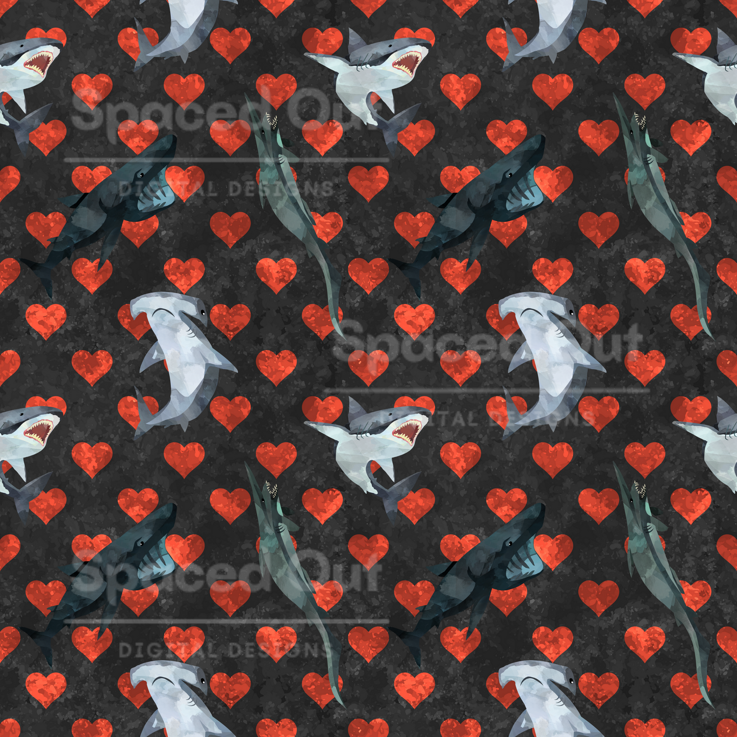 Watercolor Vday Sharks (Black)