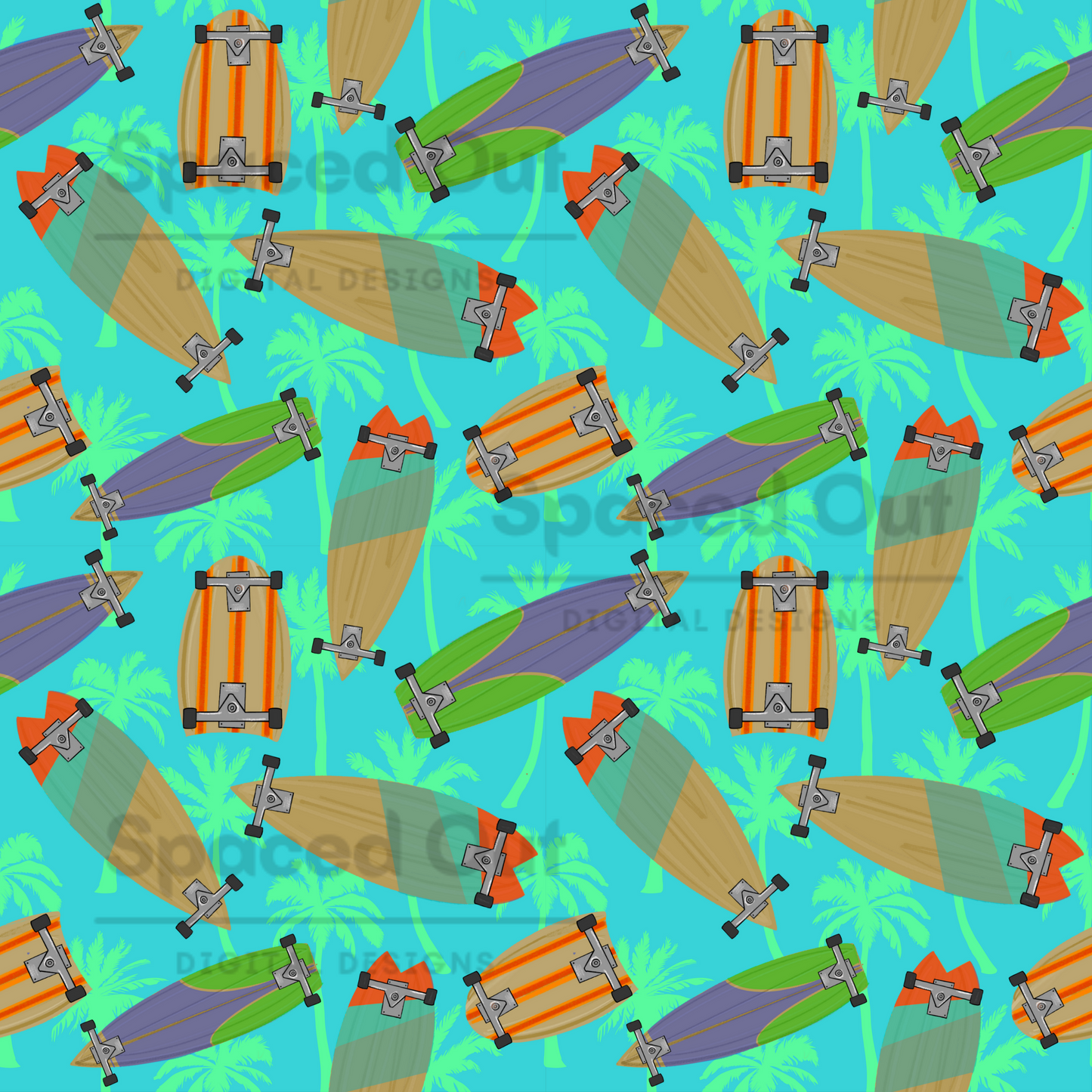 Hand Drawn Surf/Skateboards Trees