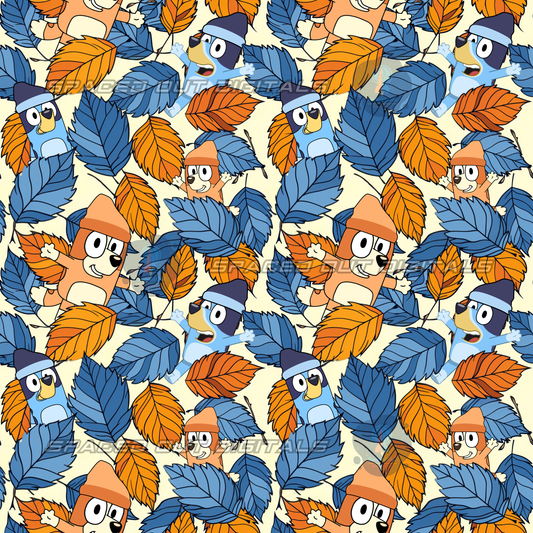 Blue Dog Fall Leaves