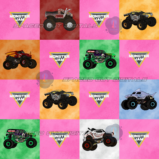 Monster Trucks Checkered Pink