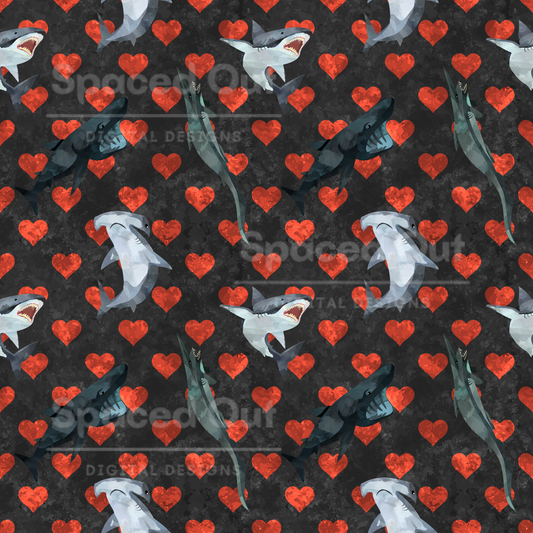 Watercolor Vday Sharks (Black)