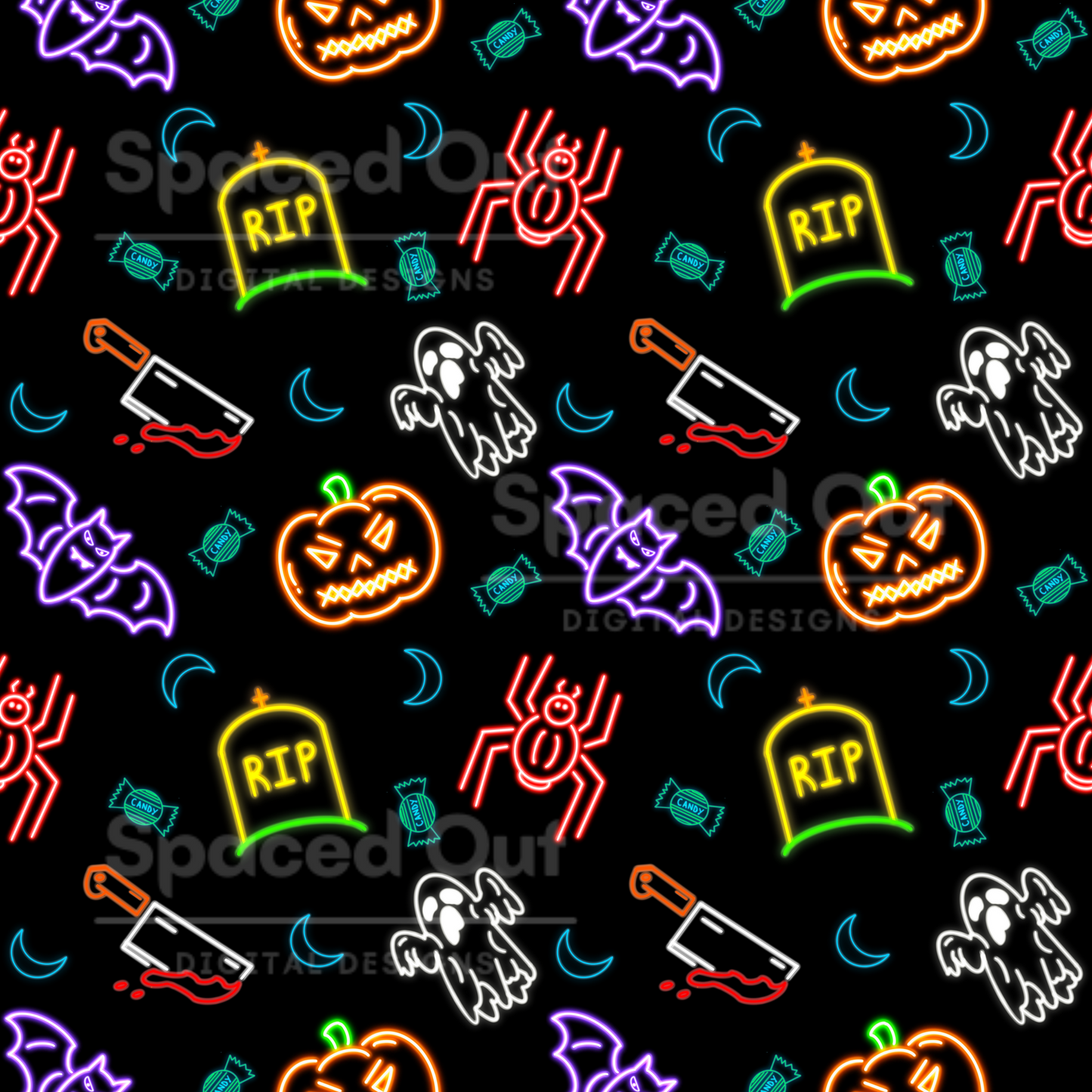 Neon Halloween w/ Candy (Hand Drawn)