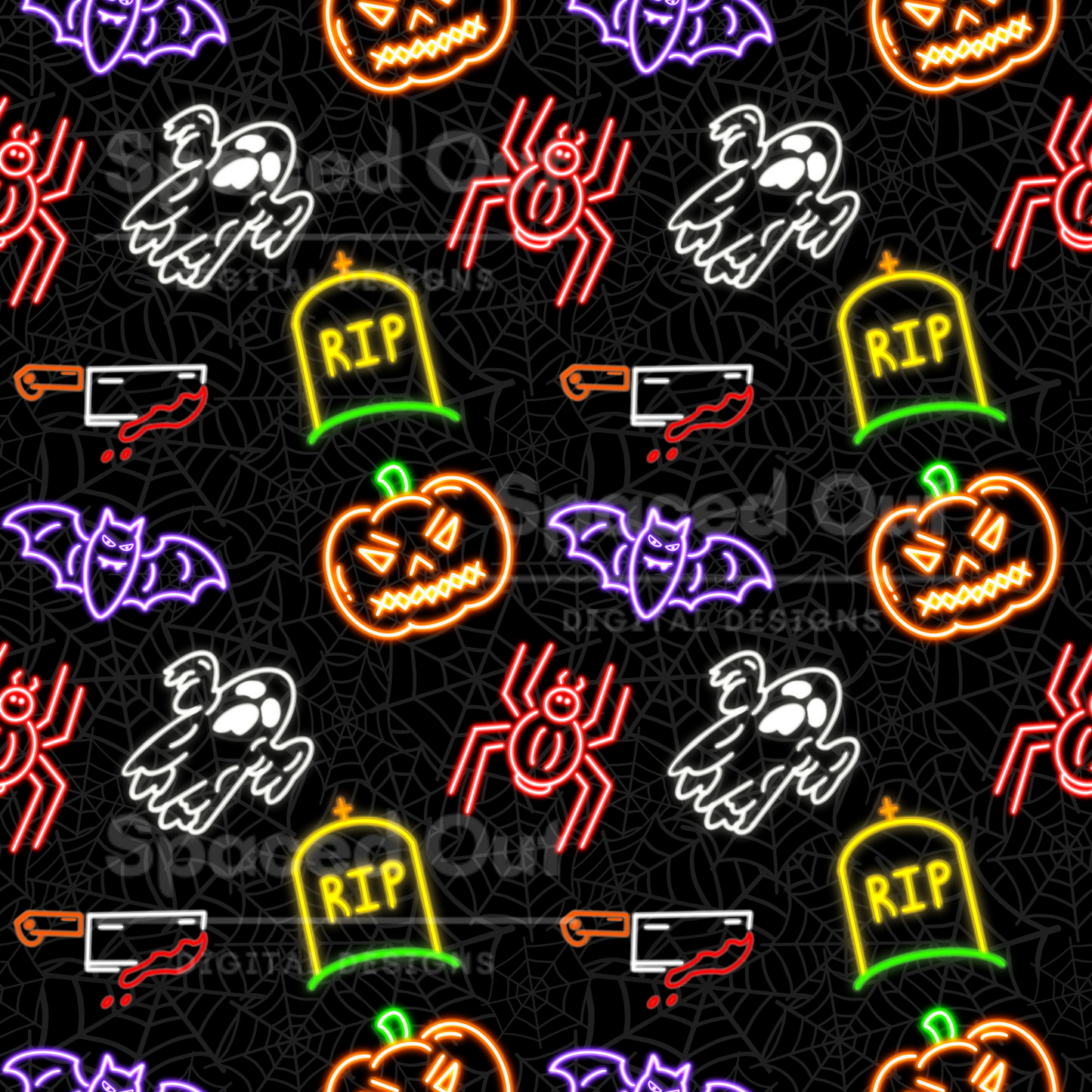 Neon Halloween w/ Spiderweb (Hand Drawn)